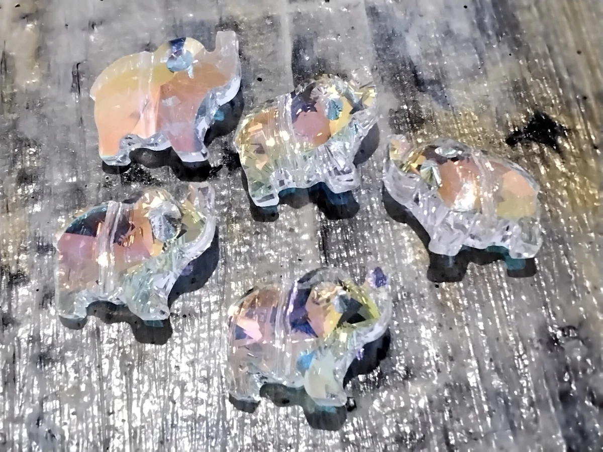 Electroplated Faceted Glass Bead, Elephant, 13x15x7mm, Clear, 10 Pce.