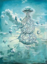 Surrealist Fantasy Décor Visionary Oil Painting Sky Cloud Dreamscape Print 9x12