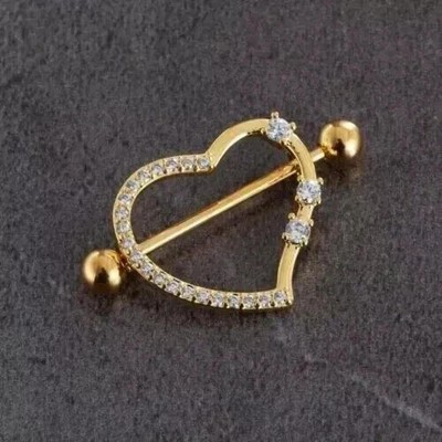 2Ct Round Lab Created Heart Piercing Barbell Nipple Rings 14K Yellow Gold Plated