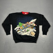 Vintage 90s Christmas Sweatshirt Teddy Bears Cute Med Black VTG Festive Granny