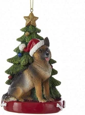 Kurt Adler German Shepherd With Santa Hat Christmas Tree Ornament, 4.25 "
