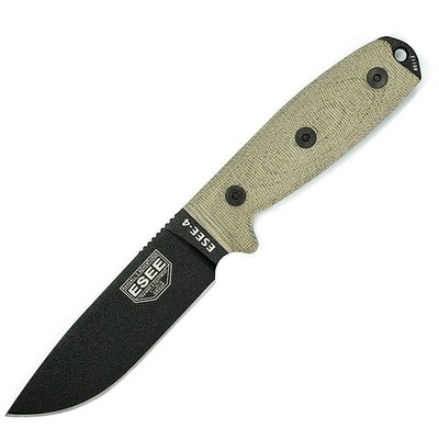 ESEE Model 4 3D, Messer mit 1095HC Klinge, Micarta-Griff, Kydexscheide + Clip