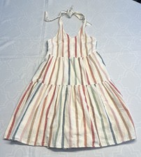 American Eagle Women’s Halter Stripe Tiered Multicolor Dress Linen Blend Size XS