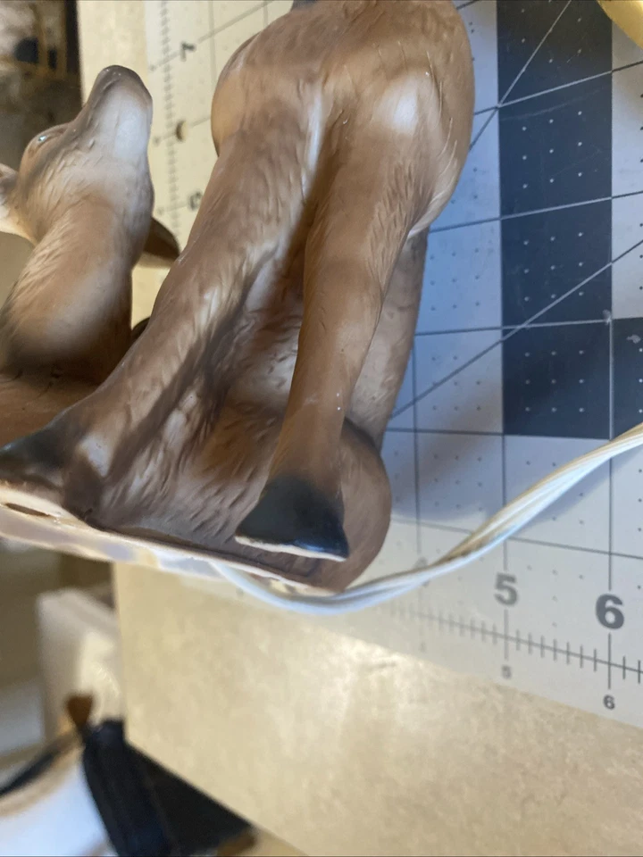 Vintage CERAMIC Deer & Fawn Lamp Night Light MCM Mid Century - Works 9” Tall - Image 4 of 4