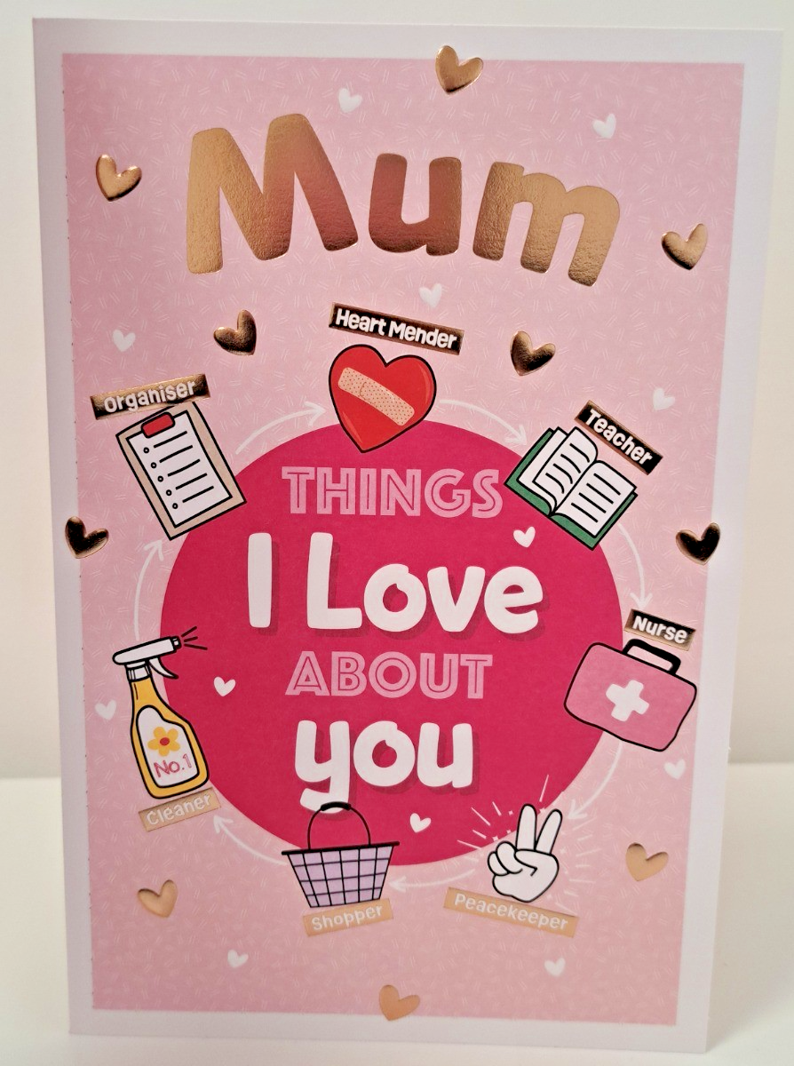 Mother's Day Card. Mum Things I Love About You . 23x15cm (9x6 Inches)