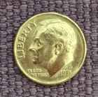 1991 D Roosevelt dime, actual nice coin in picture, free S/H
