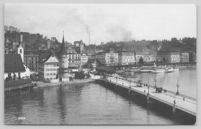 Luzern Switzerland Seebrücke to Schwanenplatz view DB Printed Litho
