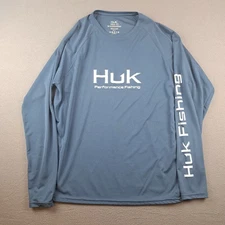 Huk Performance Fishing Shirt XL Long Sleeve Blue UV Sun Protection Mens Outdoor