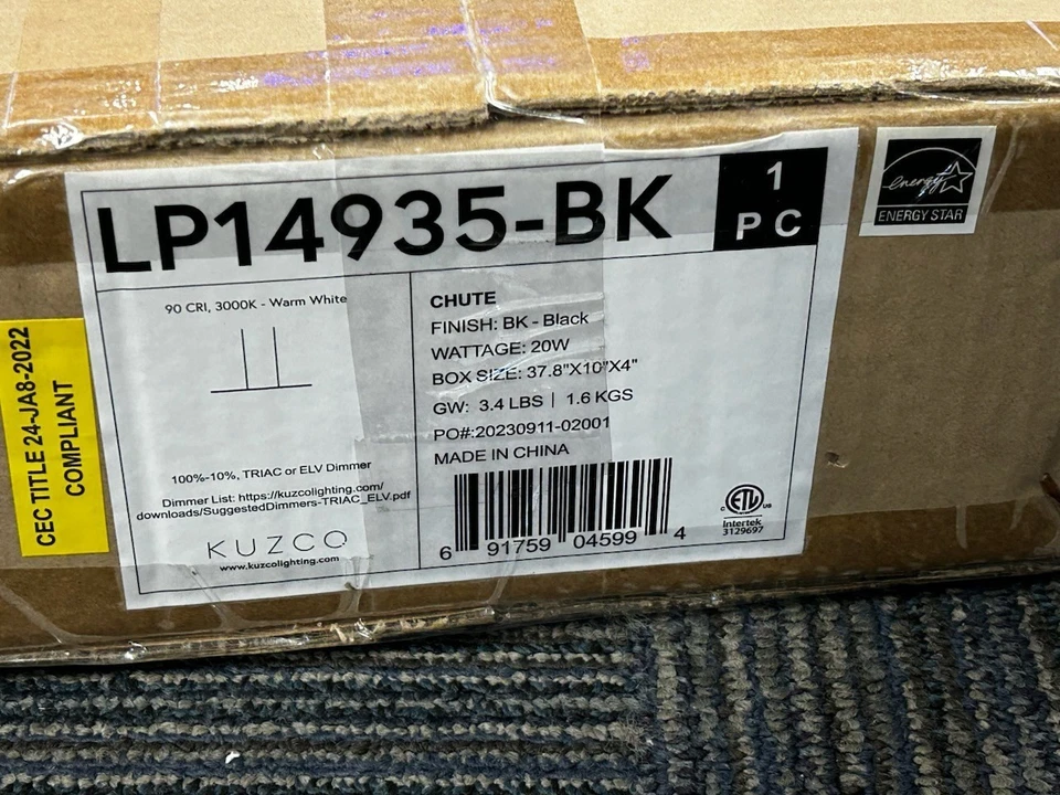 Kuzco Chute 35" LED Linear Pendant Black/White Acrylic Diffuser LP14935-BK (NIB) - Image 2 of 4