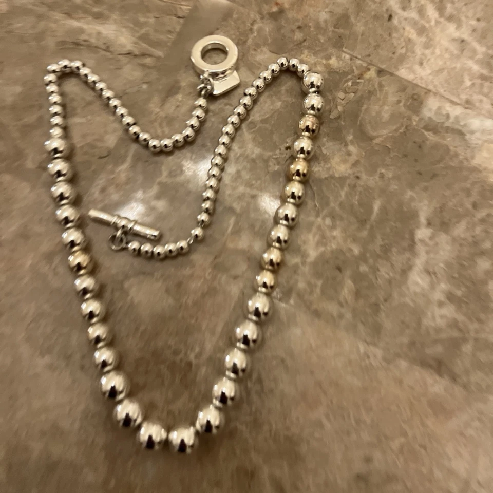 Ralph Lauren Silver Tone Metal Beaded Bracelet 15” Toggle Clasp With Logo Charm - Image 2 of 4