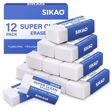 White Erasers, 12 Pack Block Pencil Erasers   Smudge-Free Latex-Free, Erasers...