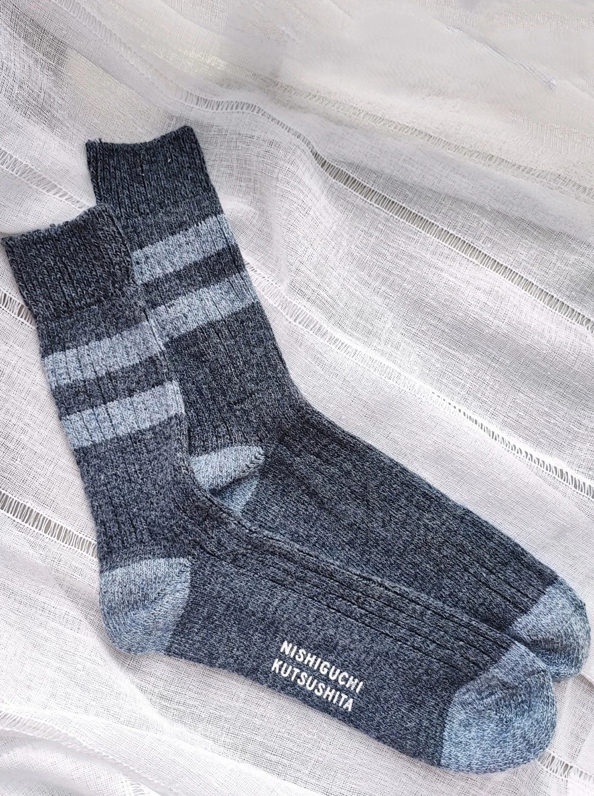Nishiguchi Kutsushita Blue/ Grey Cotton Wool Blend Socks NWOT