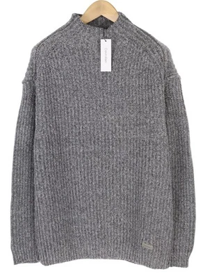 Calvin Klein Pull Homme L Gris Laine Coton Maille Serrée Col Logo - Photo 1/4