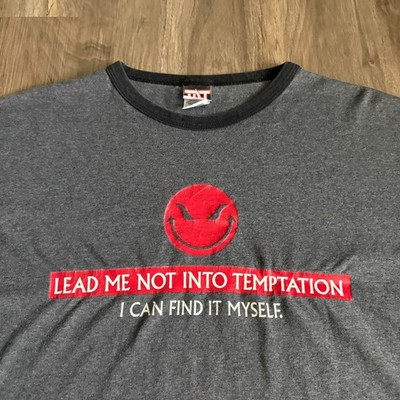 Vintage Y2K Evil Face Lead Me Not To Temptation T-shirt Size XL Skate Grunge