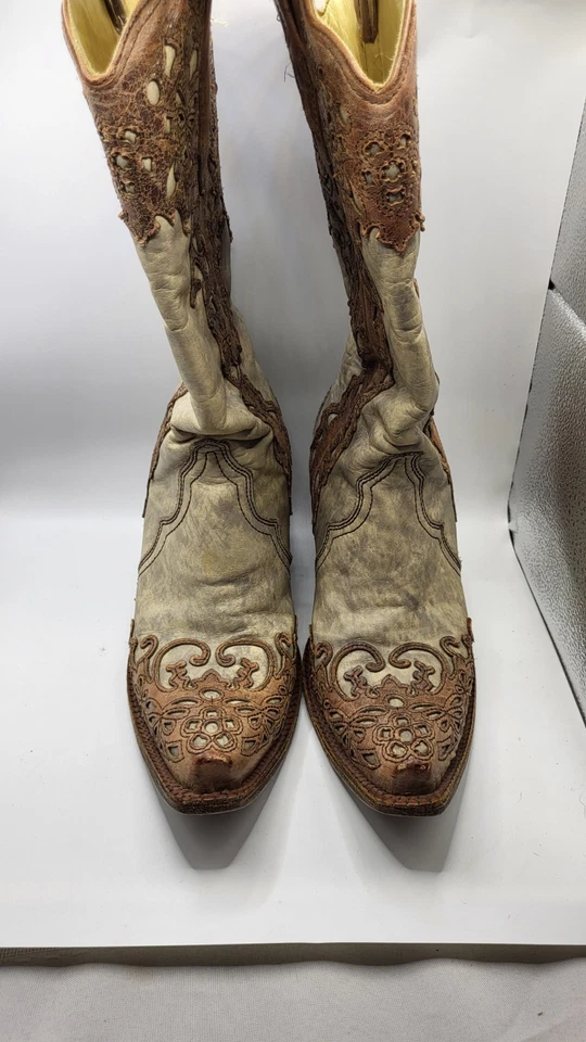 CORRAL VINTAGE Addison A2665 Size 9M Sand/Cognac Laser-Cut Cowgirl Boots - Image 4 of 4
