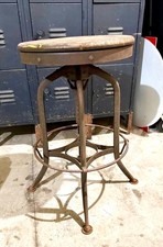 Vintage Toledo Steel Industrial Drafting Table Stool Adjustable Chair Antique