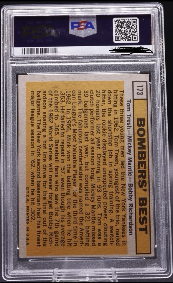 1963 Topps #173 Mickey Mantle Tresh Richardson PSA 4 VG-EX HOF Yankees Card - Image 2 of 2