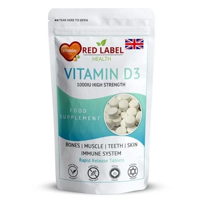 RED LABEL HEALTH Vitamin D3 1000IU 360 Tablets High Strength for Teeth Health & Immune Support