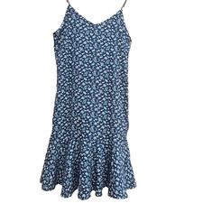 Women's Navy Blue and White Floral Sleeveless Spaghetti Strap Fit&Flare Midi M