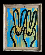 HUNT SLONEM GOLD BUNNYS FRAMED