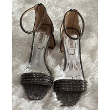 Badgley Mischka Silver Studded Kameryn Ankle Strap Block Heel Sandals Size 10