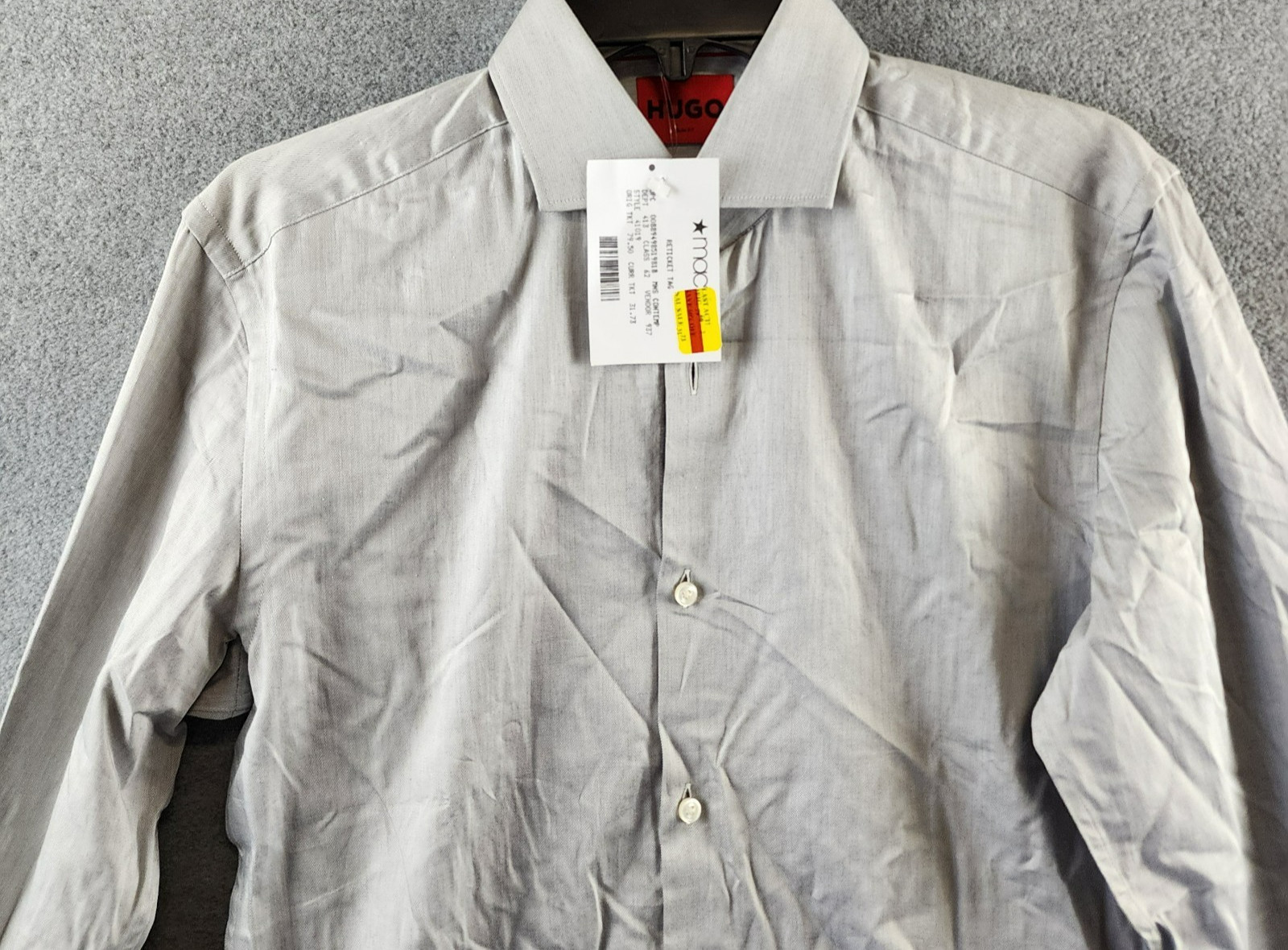 HUGO Slim-Fit Easy Iron Dress Shirt Men's 15 Light Gray Heather Long Sleeve thumbnail 2