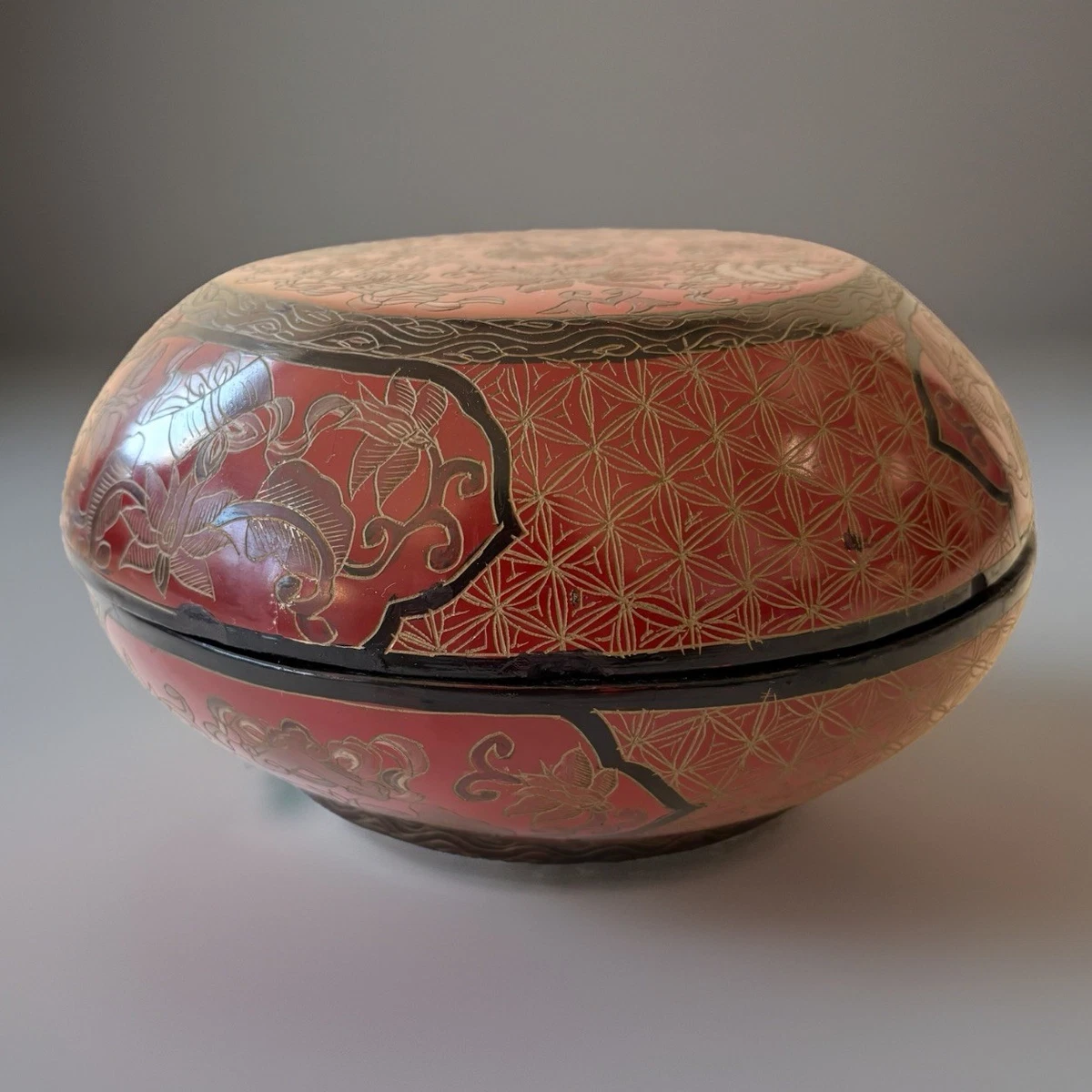 中国古玩 1983年 木製推黒 小箱 幅13cm 東K8-0330③タコチ Japanese