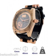 ICE MASTER ROSE GOLD WITH CRYSTALS,BLING,OVERSIZE BLACK RUBBER MEN'S WATCH