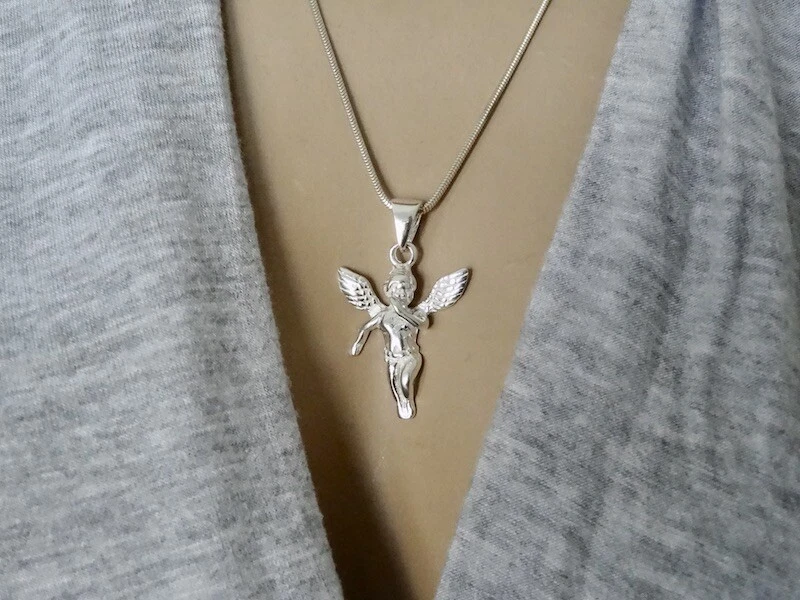 Collana unica con angelo custode in argento bicolore, ciondolo in argento 925 ossidato nero e placcato oro 24K, collana con arcangelo credente spirituale - Italia