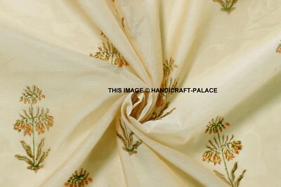 Tissu De Draperie En Soie Indienne Chanderi Imprimé En Bloc De 5 Yards - Photo 1/3