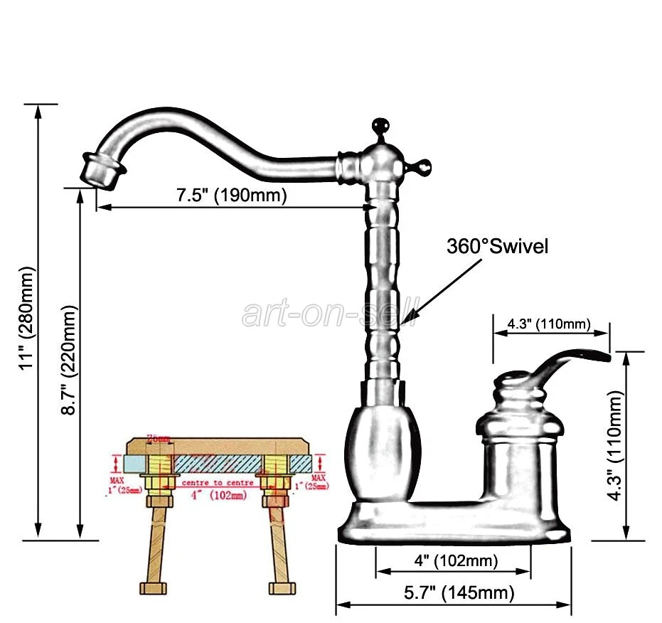 Polished Chrome Bathroom Vanity Sink Faucet 4" Centerset 2 Hole Basin Mixer Tap - Image 3 of 4