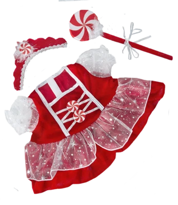 TEDDY MOUNTAIN Rotes Pfefferminz Prinzessin Kleid Outfit passt 8" - 10" 20cm Bären Weihnachten