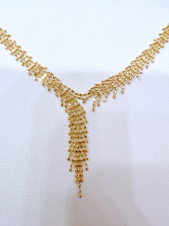 18k Solid Gold Wheat Lace Charm Necklace Adjustable Choke Chain for Women - Image 2 of 4