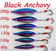1-10 pcs Flat Fall Keel Vertical jigs Black Anchovy 80g 100g 120g 160g 200g 250