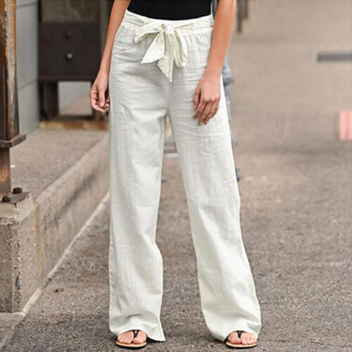Women Cotton Linen Casual Pants Summer Fashion Drawstring Elastic Waist Loose... - Picture 18 of 30