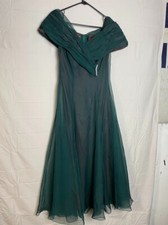 Full Length Green Organza Brown Satin Lining Rhinestone Accent Formal Dress Sz 8