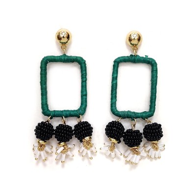 ChicAura Black Green Square Crafted Raffia Dangle Earrings For Girls Women|ChicA