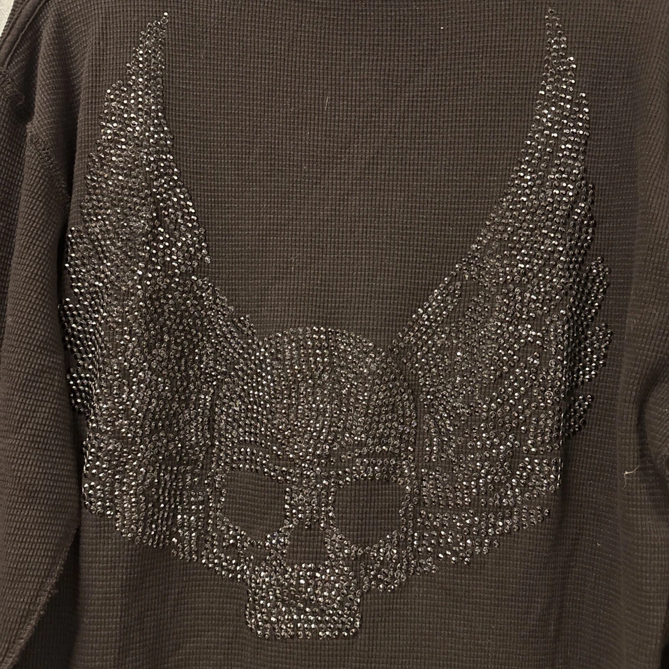 Camisa Royal Underground Y2K Térmica Estrás Calavera Alas Para Hombre L Gráfica Motociclista Foto 3 de 4