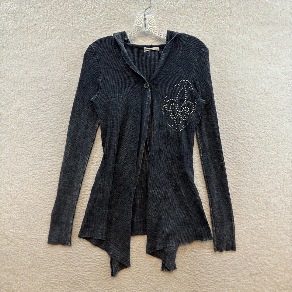 Cárdigan Suéter Y2K Vintage Pequeño Gris Capucha Estrás Bling Cyber Fairy Grunge Foto 2 de 4