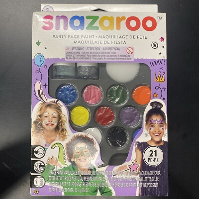 Snazaroo Party Face Paint Pack Kit 21 Piece Paints Brushes Glitter - Open Box