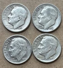 New ListingLot of 4 Roosevelt Silver Dimes US 10C - 1953-S, 1956-D, 1958-D, 1958-D (1h)