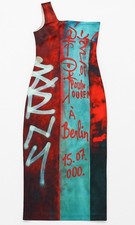 Made in Italy Kimono Graffiti Multicolor Bodycon Style Satin Dress Stretch Sz S