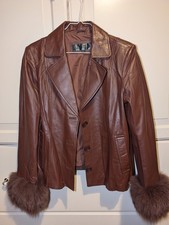 Meotine Jacke♥️ Gr. M L sehr  stylisch braun Designer Pelz neuwertig Leder