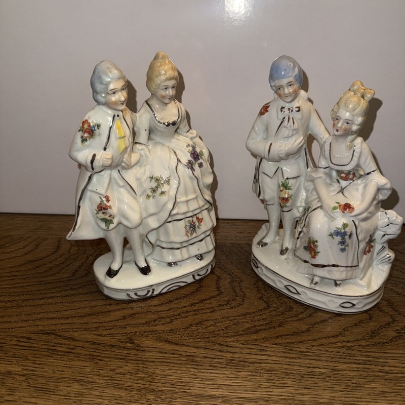 Vintage Porcelain Victorian Regency Lady and Gentleman Floral Figurine Qty(2)