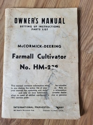 Vintage 1943 McCormick-Deering Farmall Cultivator No HM-238 Owner's Manual