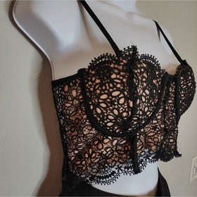 NWT Blashe Sz Medium Wide Leg Lace Cutout Pleated Black Nude Sleeveless Jumpsuit