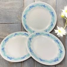 Corelle Dinnerware Blue Dolphins Ocean Dance Plate Dish 8in Wide Plates Set 3