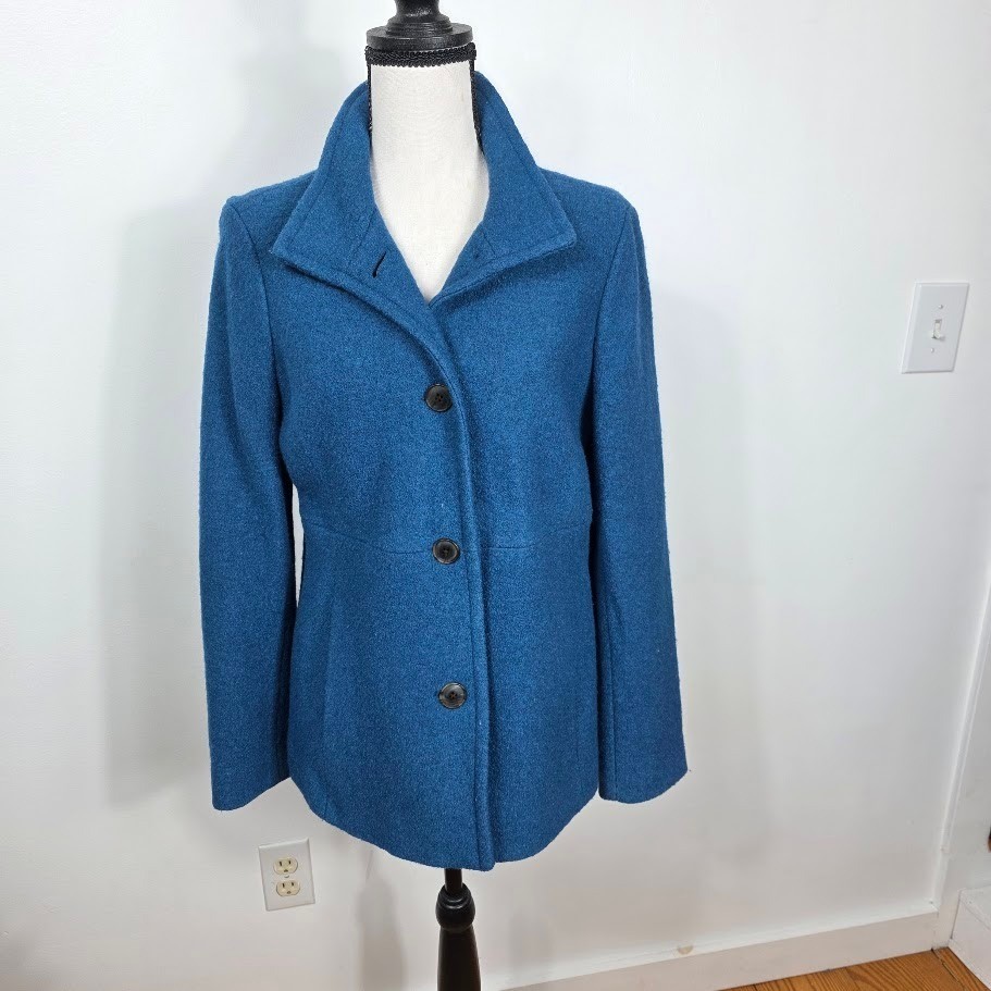 Lands End Women's Blue Wool Blend Button Front Coat Size 4