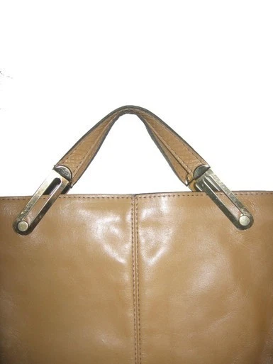 Bolso de mano grande de cuero con asa dorada beige raro de colección con cremallera Foto 4 de 4