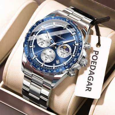 Men's Luxury Military Chronograph Wristwatch, Stainless Steel Sports Watch, New